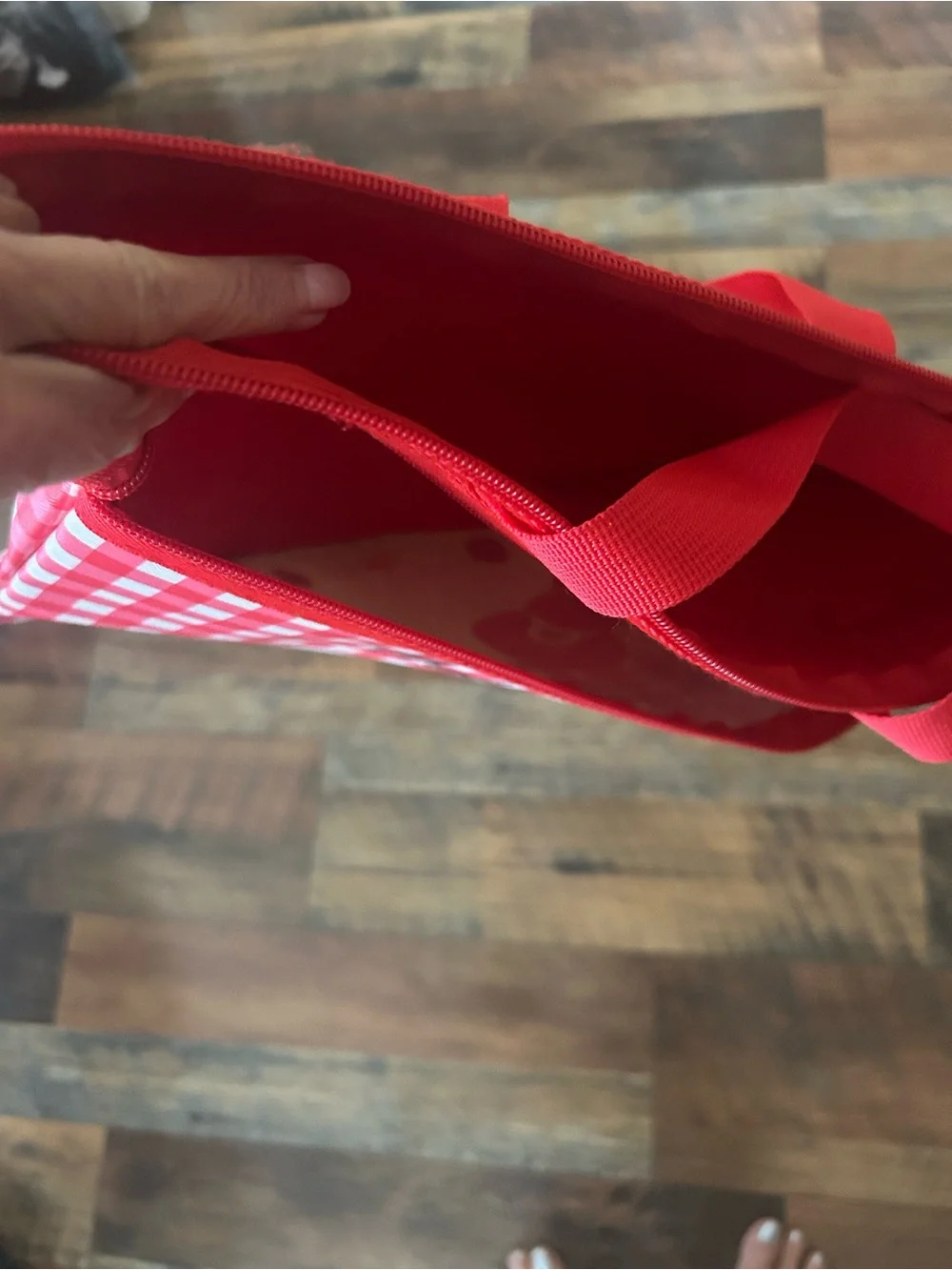 Hello Kitty Red and White Gingham Tote with Script Logo